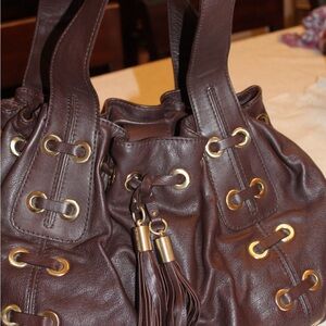 Michael Kors Brown Leather Shoulder Bag w/ Gold Accents